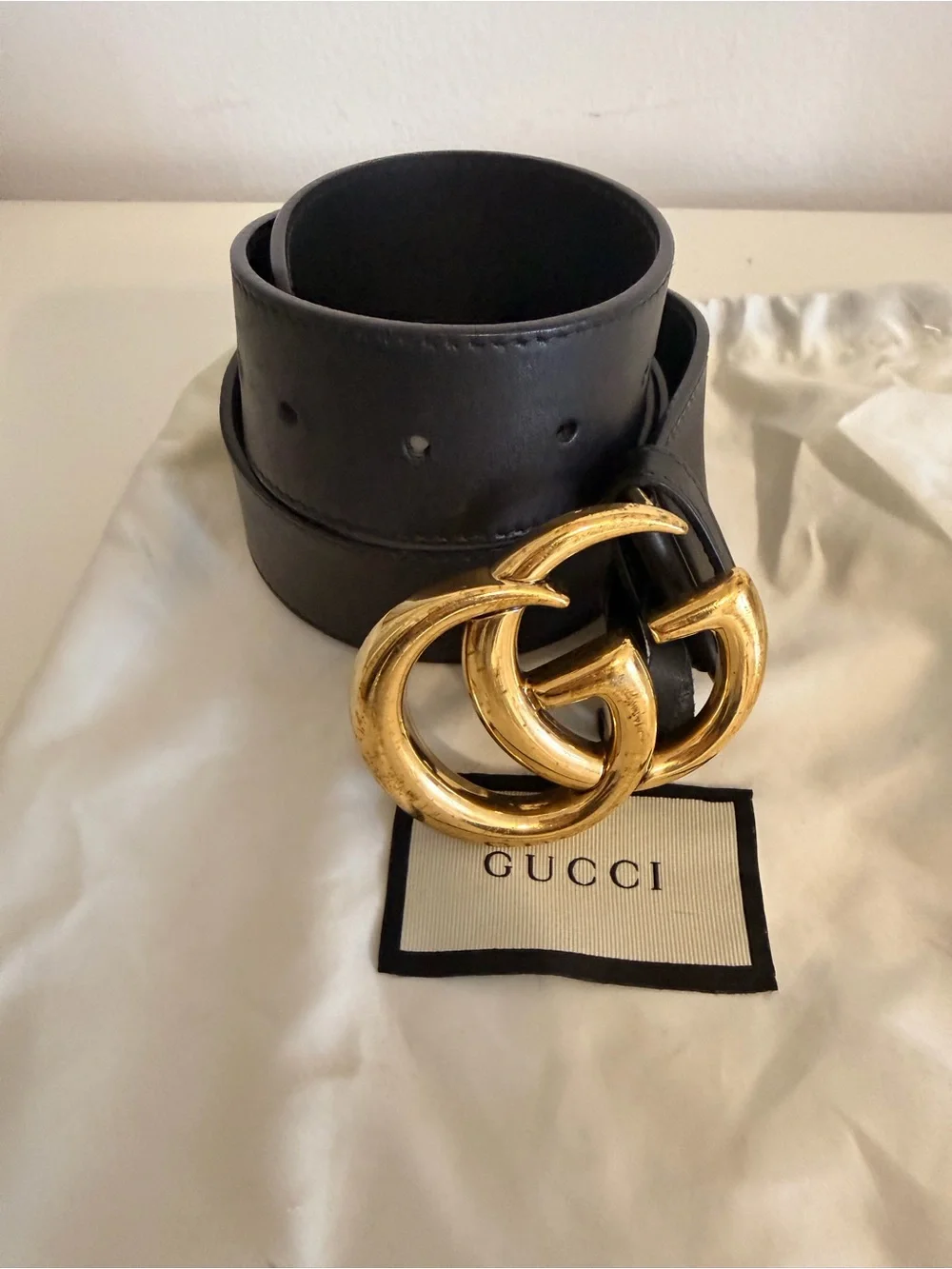 Gucci GG Authentic Marmont Leather Belt Gold Double G Buckle 90